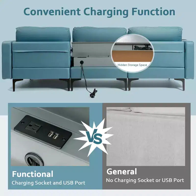 Canapé modulable en L Costway avec méridienne réversible et 2 ports USB