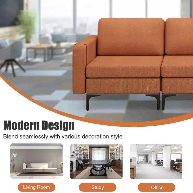 Canapé modulable 3 places Costway avec prise, ports USB et pochette de rangement latérale orange/gris foncé