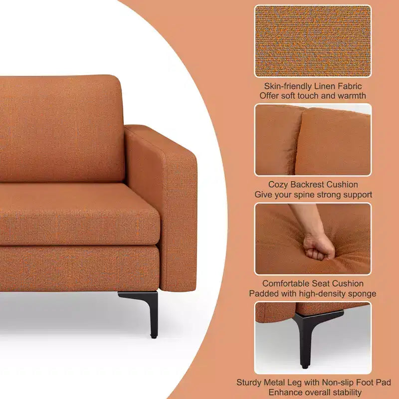 Canapé modulable 3 places Costway avec prise, ports USB et pochette de rangement latérale orange/gris foncé