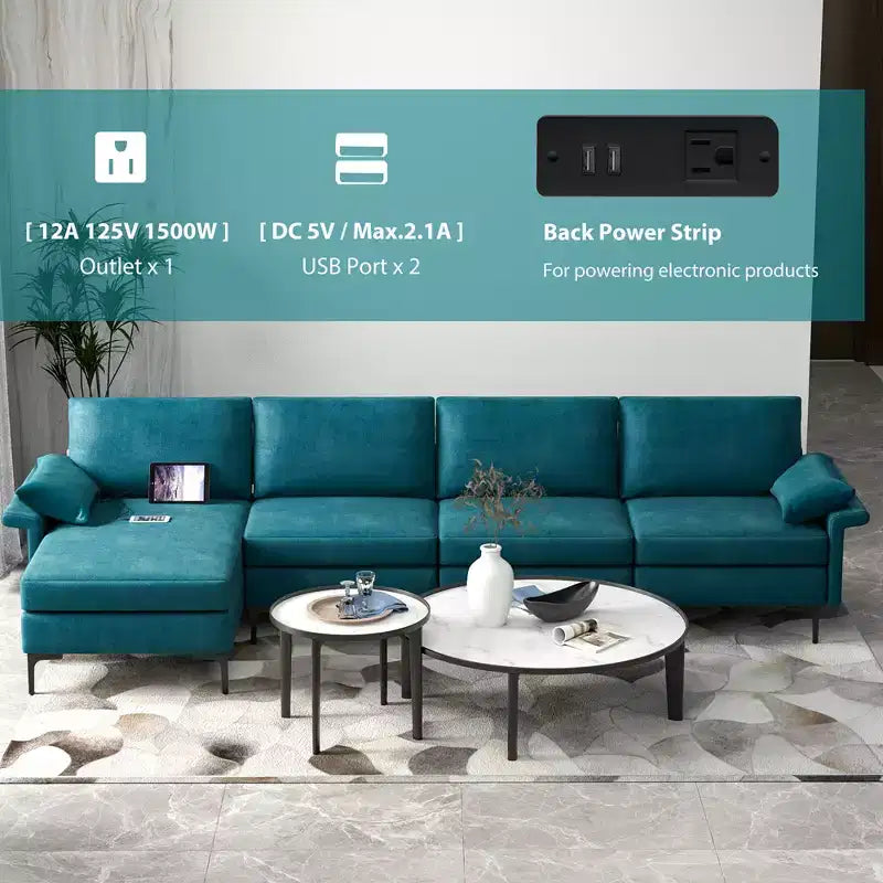 Costway canapé modulaire moderne en L avec méridienne réversible et 2 ports USB