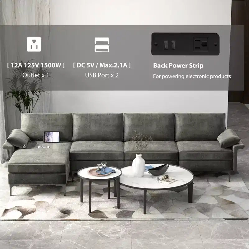 Costway canapé modulaire moderne en L avec méridienne réversible et 2 ports USB