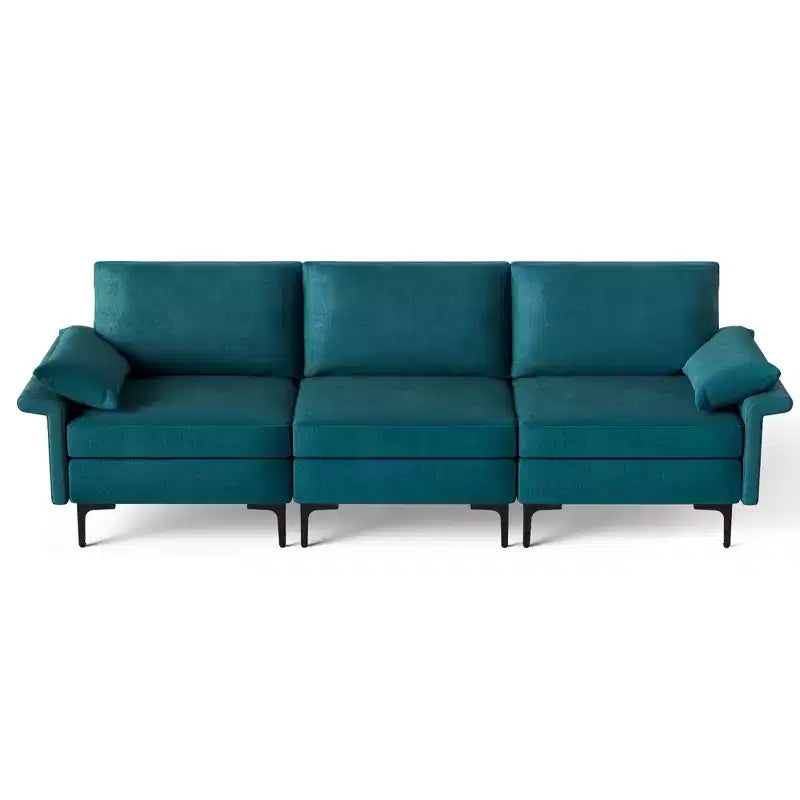 Costway Canapé modulable moderne en tissu 3 places, meuble de salon avec pieds en métal, bleu/gris