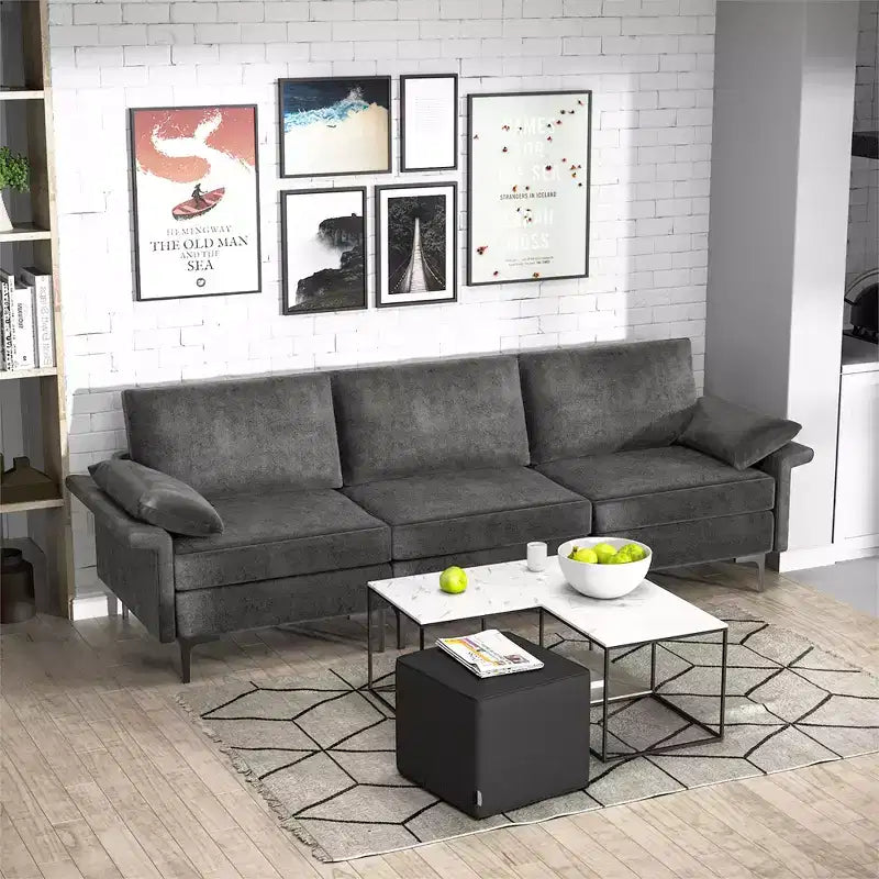 Costway Canapé modulable moderne en tissu 3 places, meuble de salon avec pieds en métal, bleu/gris
