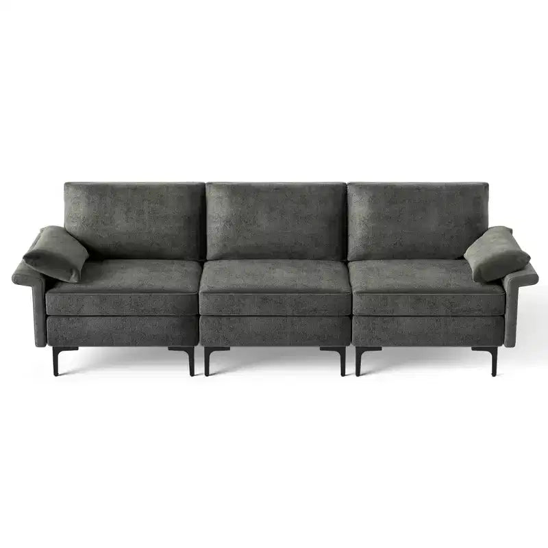 Costway Canapé modulable moderne en tissu 3 places, meuble de salon avec pieds en métal, bleu/gris