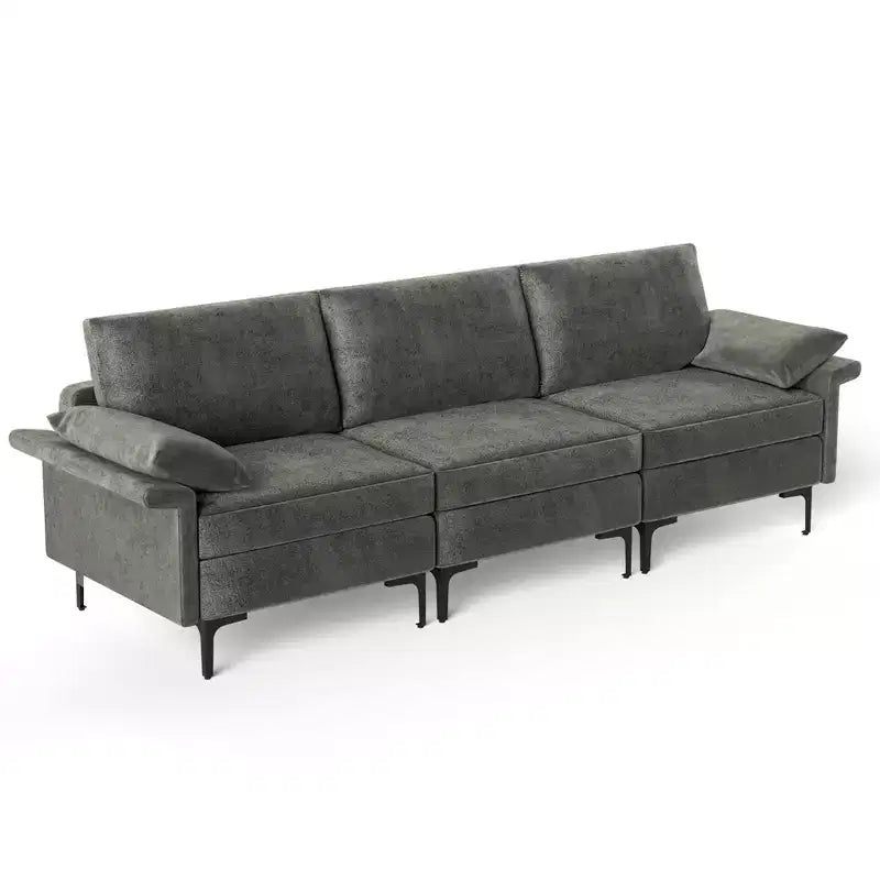 Costway Modern Modular Fabric 3-Seat Sofa Couch Living Room Furniture w/ Metal Legs Blue\Grey