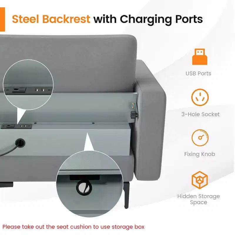 Costway Canapé modulable sectionnel extra large 4 places avec méridienne réversible et 2 ports USB Gris cendré