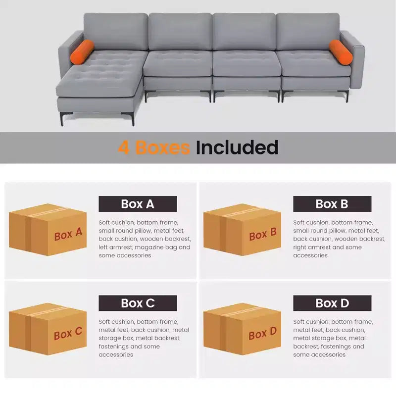 Canapé d'angle modulable Costway avec méridienne réversible et 4 ports USB Gris cendré