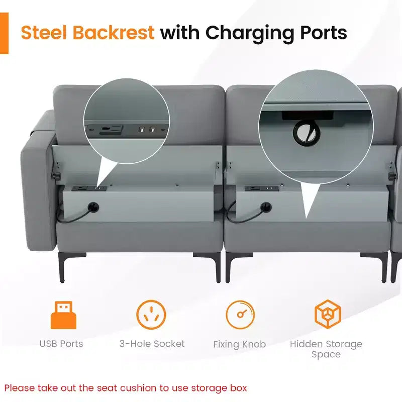 Canapé d'angle modulable Costway avec méridienne réversible et 4 ports USB Gris cendré