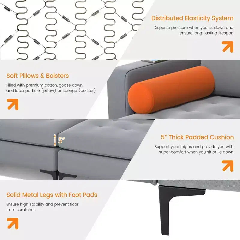 Canapé d'angle modulable Costway avec méridienne réversible et 4 ports USB Gris cendré