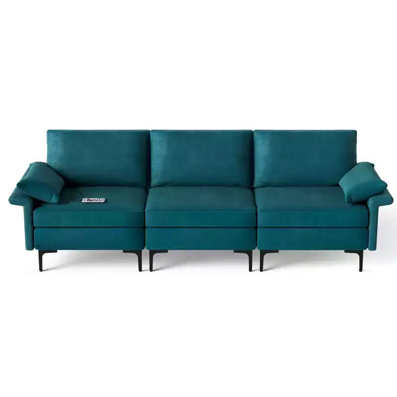 Costway Canapé modulable 3 places en tissu avec prises USB et pieds en métal Gris/Bleu
