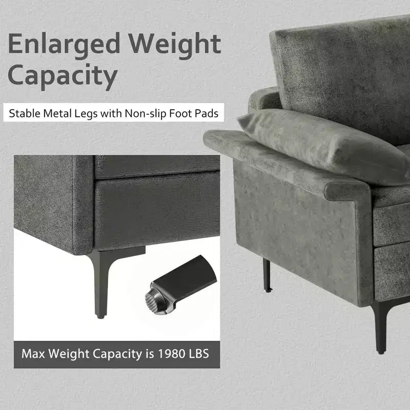 Costway Canapé modulable 3 places en tissu avec prises USB et pieds en métal Gris/Bleu
