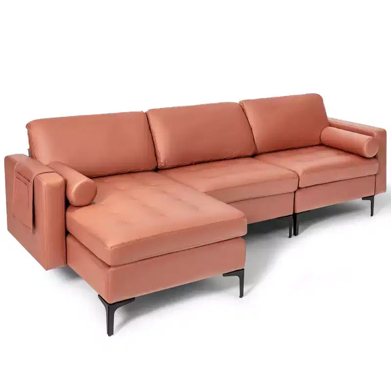 Costway Canapé modulable sectionnel extra large 4 places avec méridienne réversible et 2 ports USB