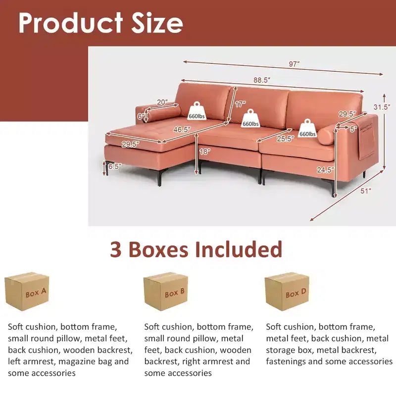 Costway Canapé modulable sectionnel extra large 4 places avec méridienne réversible et 2 ports USB