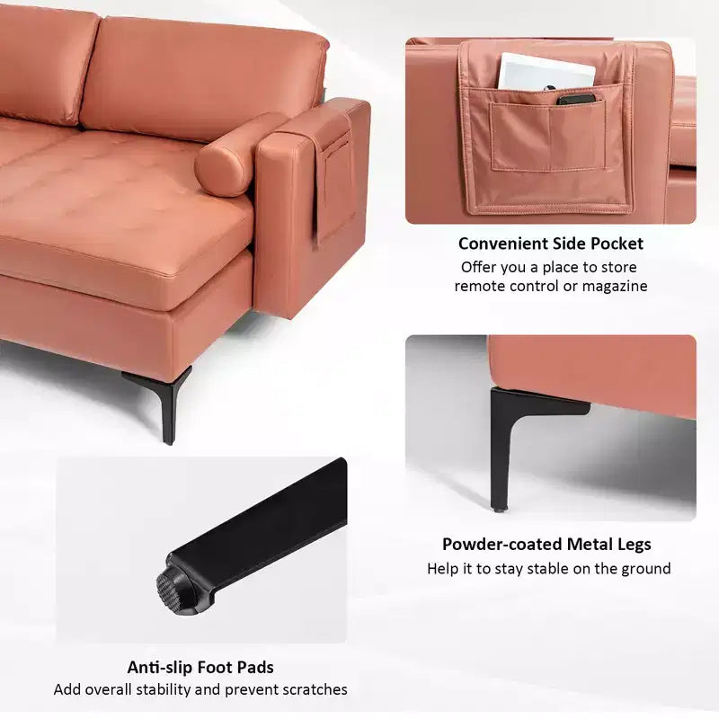 Costway Canapé modulable sectionnel extra large 4 places avec méridienne réversible et 2 ports USB