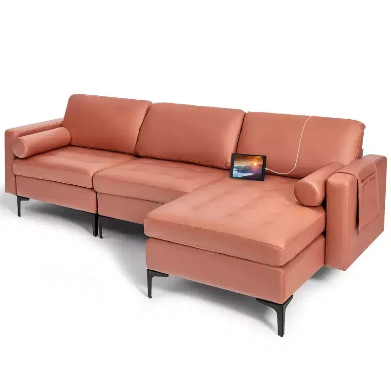 Costway Modular Extra-Large 4 Seat Sectional Sofa with Reversible Chaise & 2 USB Ports
