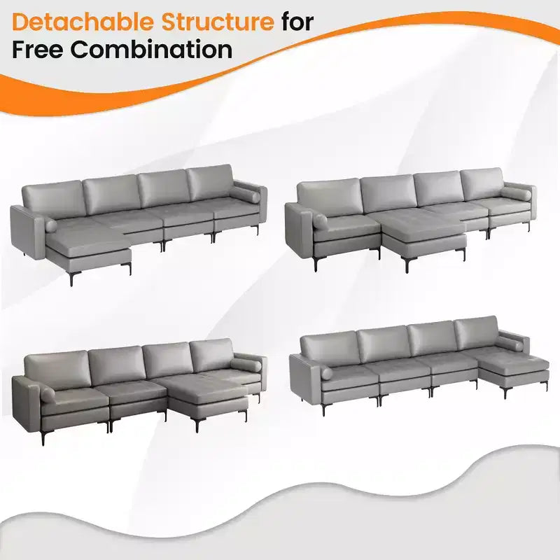 Canapé sectionnel modulaire en forme de L Costway avec méridienne réversible et 4 ports USB Rose corail/Gris
