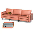 Costway Modular 3-Seat Sofa Couch with Socket USB Ports & Side Storage Pocket Coral Pink/Grey