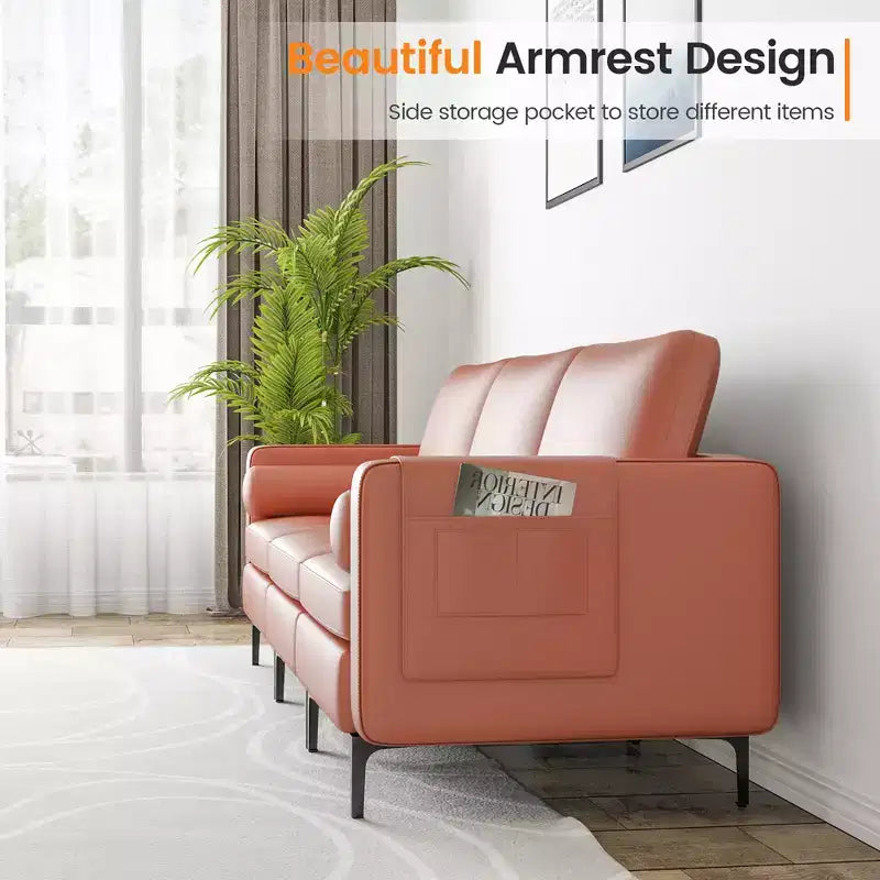 Canapé modulable 3 places Costway avec ports USB et poche latérale de rangement Rose Corail/Gris