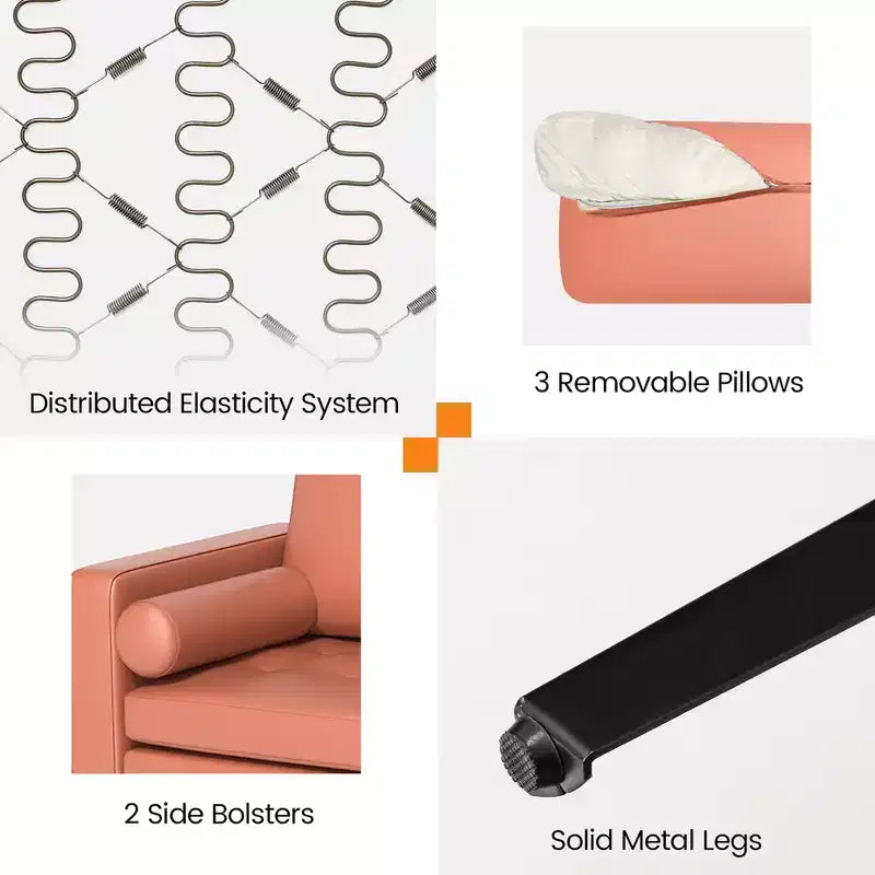 Canapé modulable 3 places Costway avec ports USB et poche latérale de rangement Rose Corail/Gris