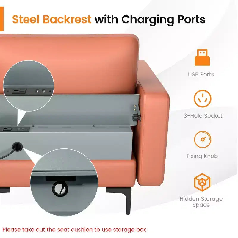 Canapé d'angle modulable Costway avec méridienne réversible et 2 ports USB rose corail/gris