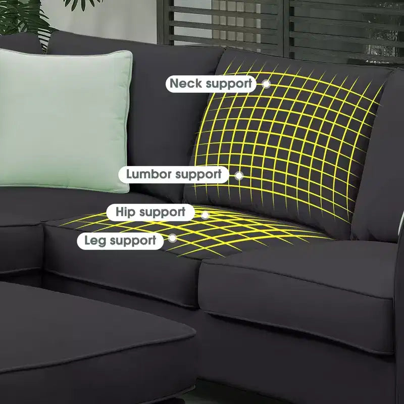 Canapé Modulable Sectionnel 7 Places avec Ottomane - Canapé d'Angle en Tissu en Forme de L avec 3 Coussins - ModernLuxe