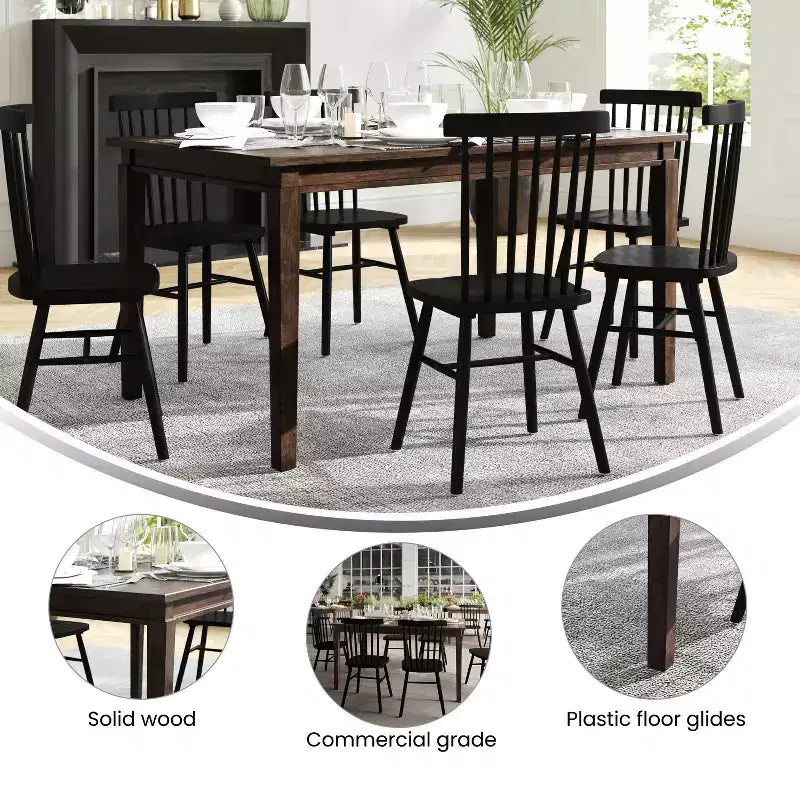Table de salle à manger Flash Furniture Henry en bois massif, table rectangulaire en bois robuste de qualité commerciale pour 6 personnes