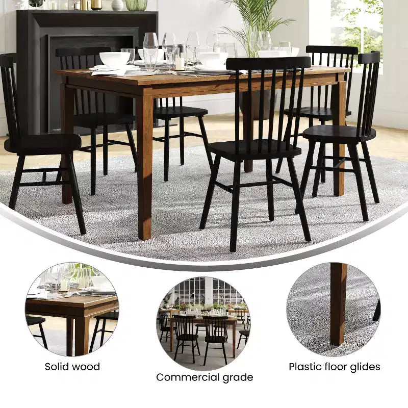 Table de salle à manger Flash Furniture Henry en bois massif, table rectangulaire en bois robuste de qualité commerciale pour 6 personnes