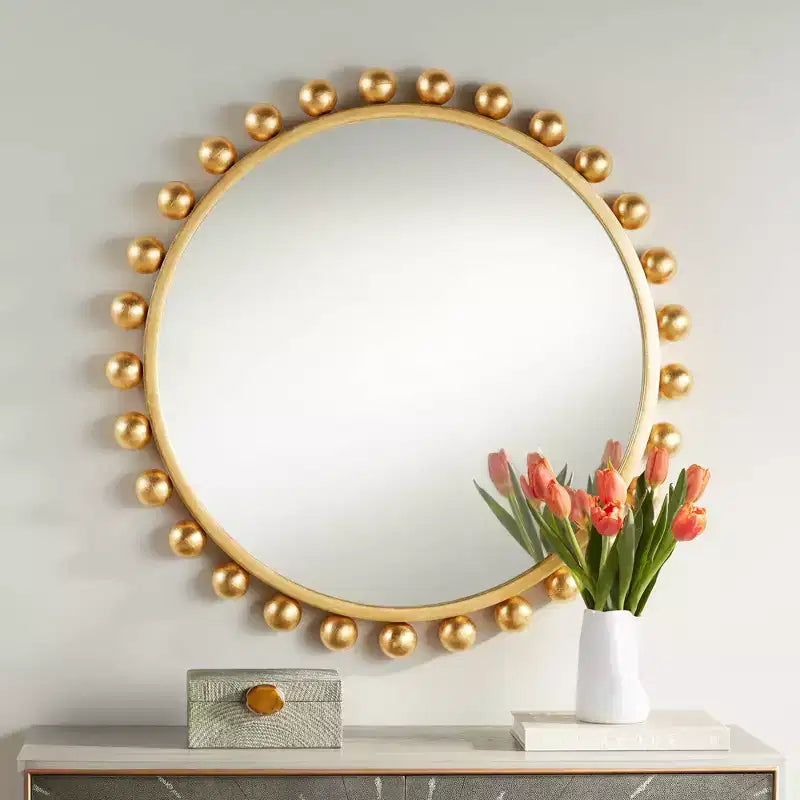 Miroir mural décoratif rond Uttermost - Bord sphérique moderne - Cadre en feuille d'or métallisé 33" de large pour salle de bain, chambre à coucher