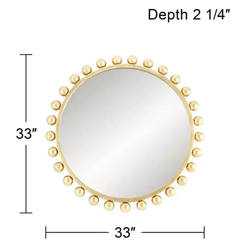 Miroir mural décoratif rond Uttermost - Bord sphérique moderne - Cadre en feuille d'or métallisé 33" de large pour salle de bain, chambre à coucher