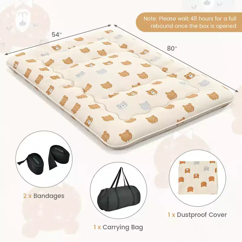 Matelas futon Costway pour lit double/king size/queen size/simple, matelas de sol japonais, housse lavable, sac de transport, motif ours brun