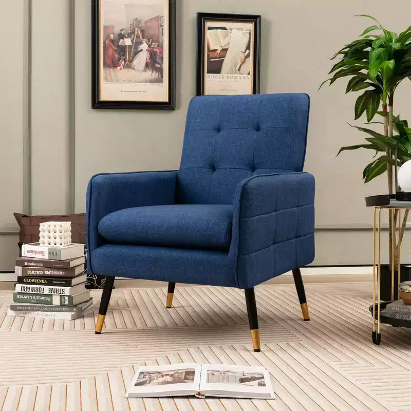 Fauteuil d'appoint en tissu Costway, style moderne, avec pieds en métal massif, coloris bleu/gris/blanc