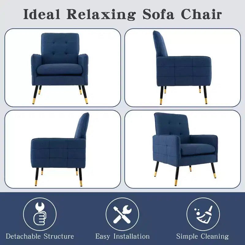 Fauteuil d'appoint en tissu Costway, style moderne, avec pieds en métal massif, coloris bleu/gris/blanc