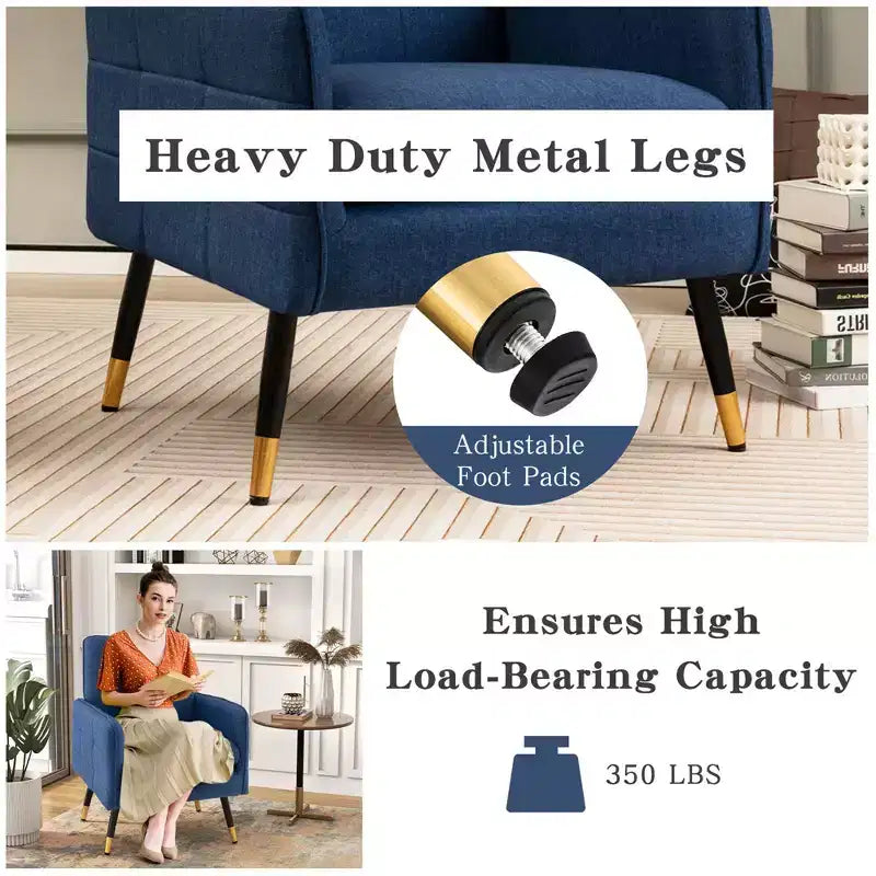 Fauteuil d'appoint en tissu Costway, style moderne, avec pieds en métal massif, coloris bleu/gris/blanc