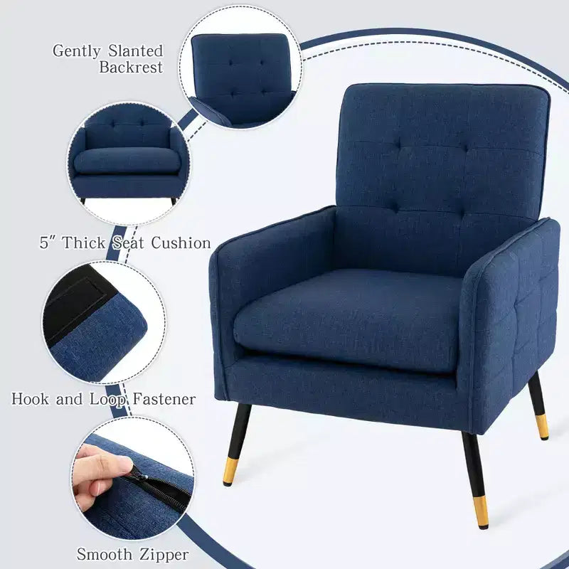 Fauteuil d'appoint en tissu Costway, style moderne, avec pieds en métal massif, coloris bleu/gris/blanc