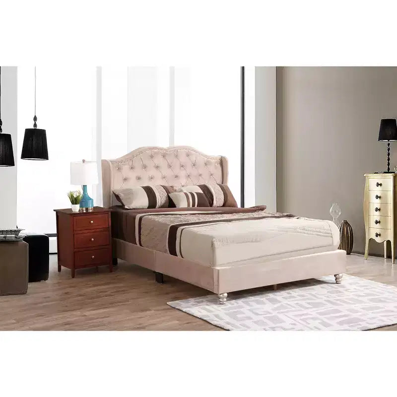 Lit à panneaux capitonné complet Passion Furniture Joy Jewel