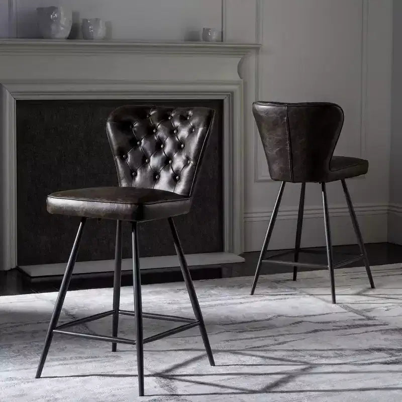 Tabouret de comptoir pivotant Ashby 26H de style moderne du milieu du siècle, avec capitonnage en cuir (ensemble de 2) - FOX1702 - Safavieh Couture