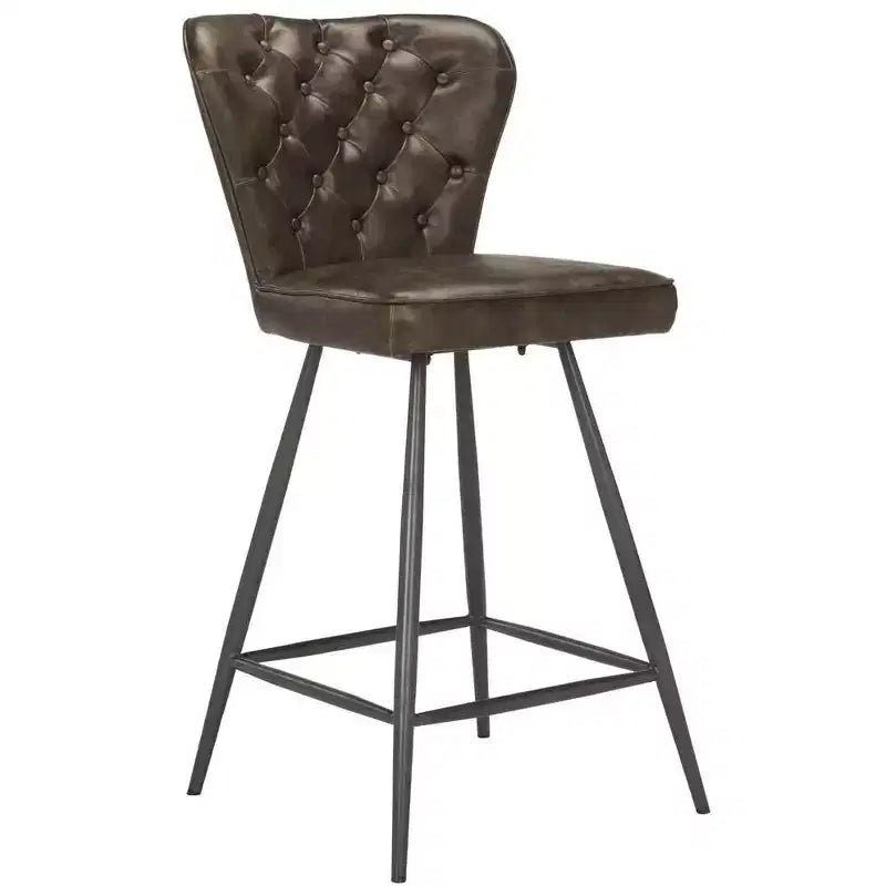 Tabouret de comptoir pivotant Ashby 26H de style moderne du milieu du siècle, avec capitonnage en cuir (ensemble de 2) - FOX1702 - Safavieh Couture