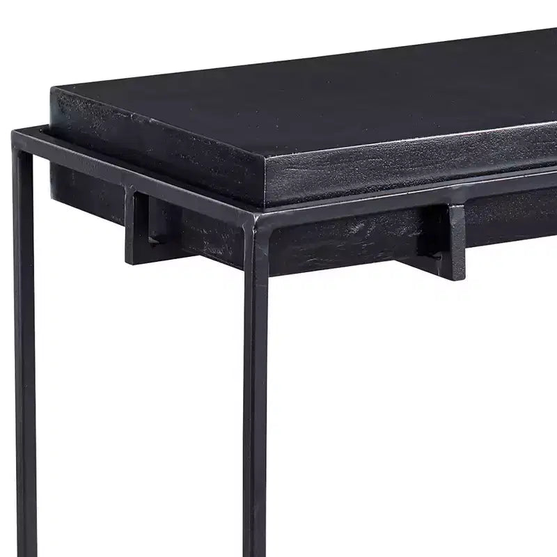 Table d'appoint rectangulaire moderne en aluminium Uttermost 22 x 12 1/2 avec cadre en fer noir oxydé pour salon, chambre à coucher