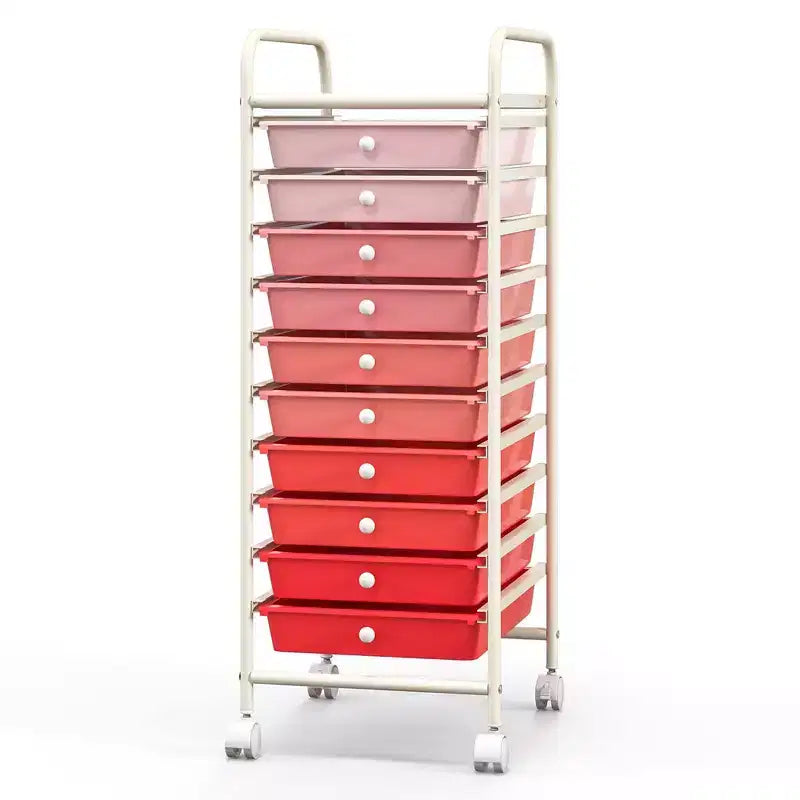 Costway Chariot de Rangement Roulant à 10 Tiroirs Organisateur de Papier Scrapbook Bureau École Noir Dégradé/Rose Dégradé/Multicolore/Jaune/Coloré/Transparent/Noir/Rose Vif/Rose Chair/Violet