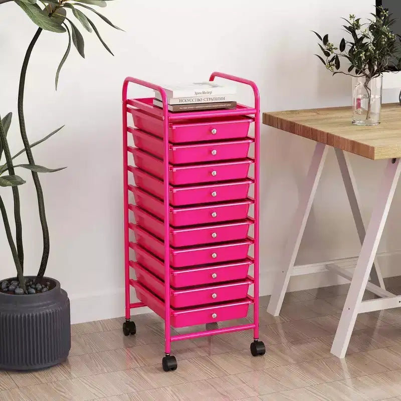 Costway Chariot de Rangement Roulant à 10 Tiroirs Organisateur de Papier Scrapbook Bureau École Noir Dégradé/Rose Dégradé/Multicolore/Jaune/Coloré/Transparent/Noir/Rose Vif/Rose Chair/Violet