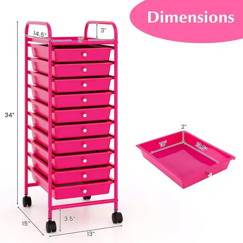 Costway Chariot de Rangement Roulant à 10 Tiroirs Organisateur de Papier Scrapbook Bureau École Noir Dégradé/Rose Dégradé/Multicolore/Jaune/Coloré/Transparent/Noir/Rose Vif/Rose Chair/Violet