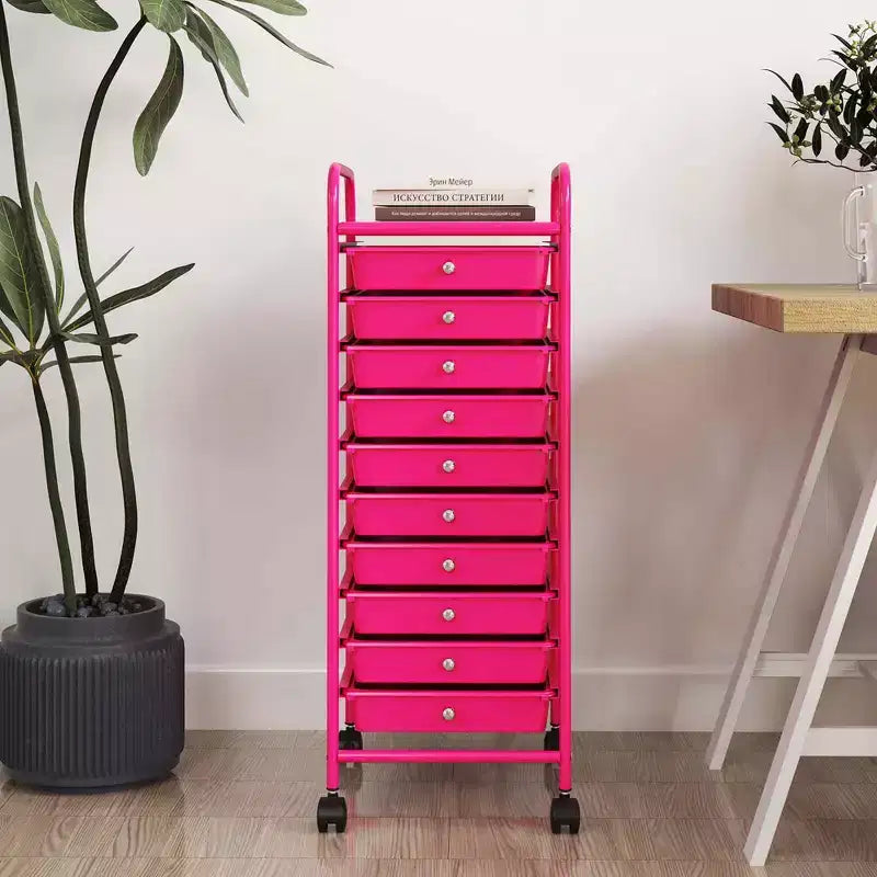 Costway Chariot de Rangement Roulant à 10 Tiroirs Organisateur de Papier Scrapbook Bureau École Noir Dégradé/Rose Dégradé/Multicolore/Jaune/Coloré/Transparent/Noir/Rose Vif/Rose Chair/Violet