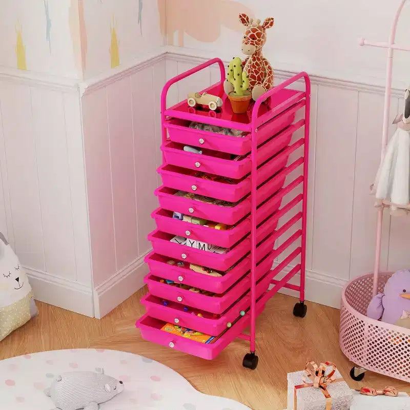Costway Chariot de Rangement Roulant à 10 Tiroirs Organisateur de Papier Scrapbook Bureau École Noir Dégradé/Rose Dégradé/Multicolore/Jaune/Coloré/Transparent/Noir/Rose Vif/Rose Chair/Violet