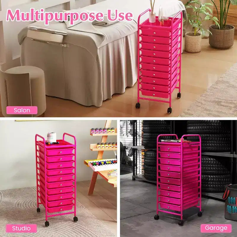 Costway Chariot de Rangement Roulant à 10 Tiroirs Organisateur de Papier Scrapbook Bureau École Noir Dégradé/Rose Dégradé/Multicolore/Jaune/Coloré/Transparent/Noir/Rose Vif/Rose Chair/Violet