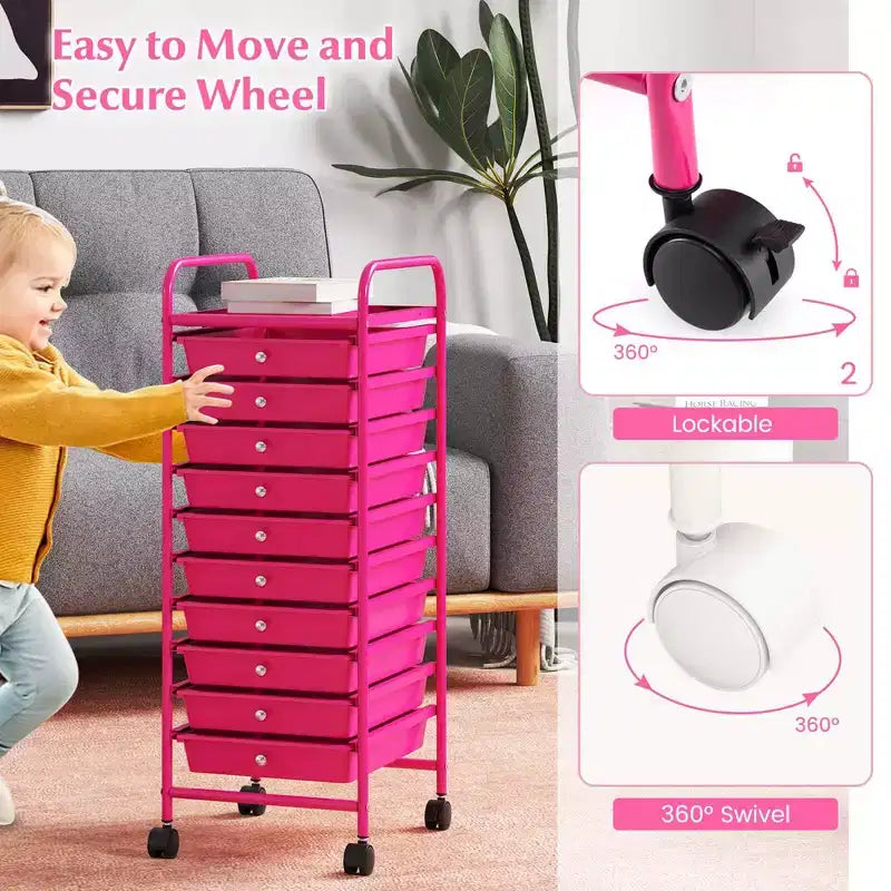 Costway Chariot de Rangement Roulant à 10 Tiroirs Organisateur de Papier Scrapbook Bureau École Noir Dégradé/Rose Dégradé/Multicolore/Jaune/Coloré/Transparent/Noir/Rose Vif/Rose Chair/Violet