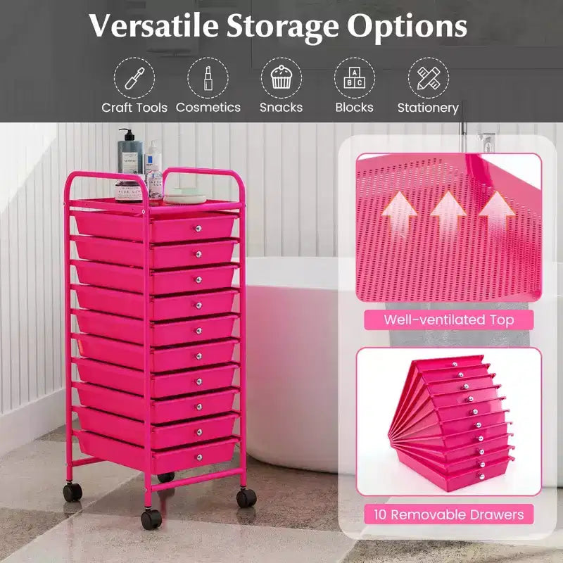 Costway Chariot de Rangement Roulant à 10 Tiroirs Organisateur de Papier Scrapbook Bureau École Noir Dégradé/Rose Dégradé/Multicolore/Jaune/Coloré/Transparent/Noir/Rose Vif/Rose Chair/Violet