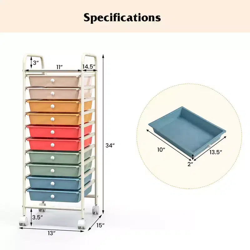 Costway Chariot de Rangement Roulant à 10 Tiroirs Organisateur de Papier Scrapbook Bureau École Noir Dégradé/Rose Dégradé/Multicolore/Jaune/Coloré/Transparent/Noir/Rose Vif/Rose Chair/Violet