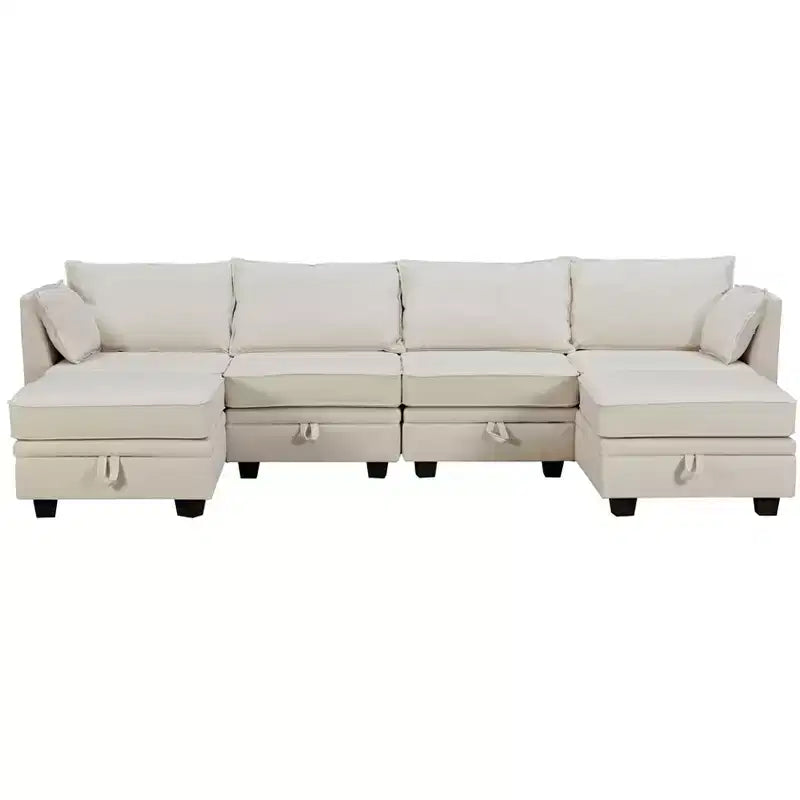 115.1 Grand canapé d'angle moderne en U avec rangement, convertible en lit avec méridienne réversible - ModernLuxe
