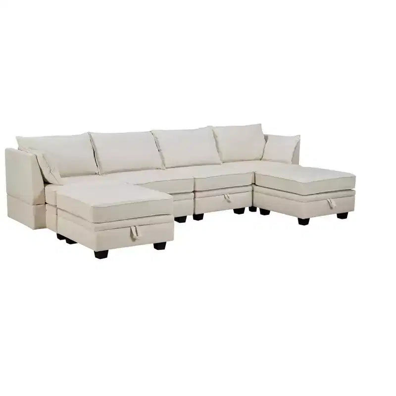 115.1 Grand canapé d'angle moderne en U avec rangement, convertible en lit avec méridienne réversible - ModernLuxe