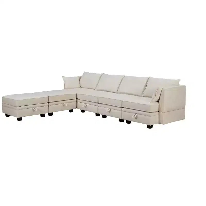 115.1 Grand canapé d'angle moderne en U avec rangement, convertible en lit avec méridienne réversible - ModernLuxe